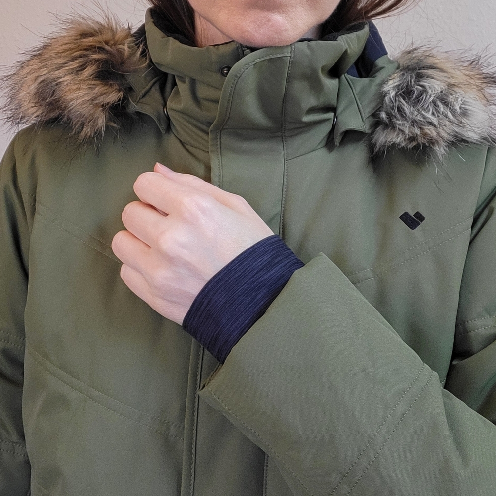 Obermeyer Tuscany II Ski Jacket Size 8 Green Puffer Insulated Faux Fur Hood - Picture 4 of 16